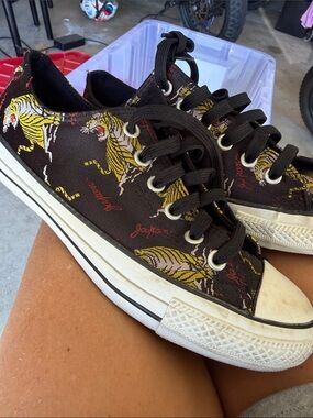 Converse Black Low-Top Sneakers with Yellow Tiger Graphic